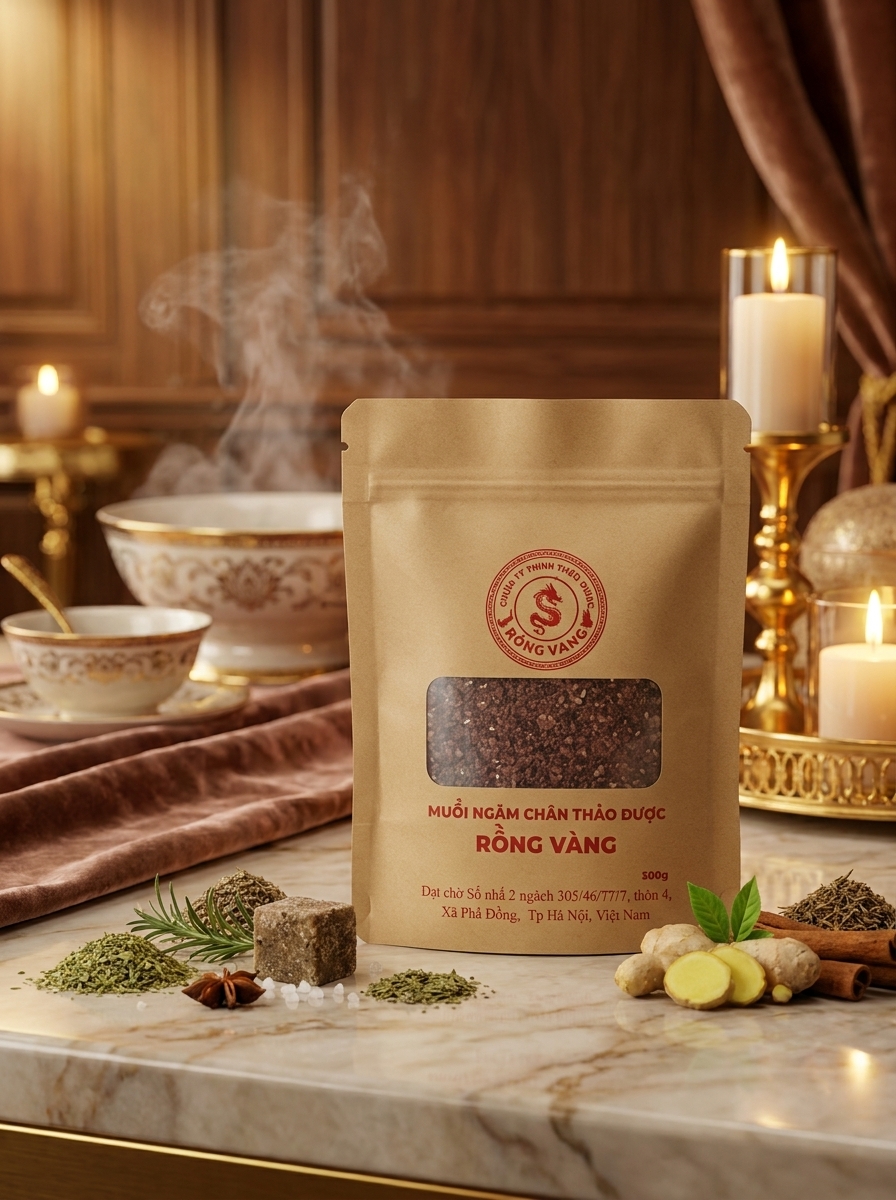 Muối ngâm chân thảo dược Rồng Vàng giúp thư giãn, giảm nhức mỏi, chăm sóc sức khỏe cho mọi nhà.