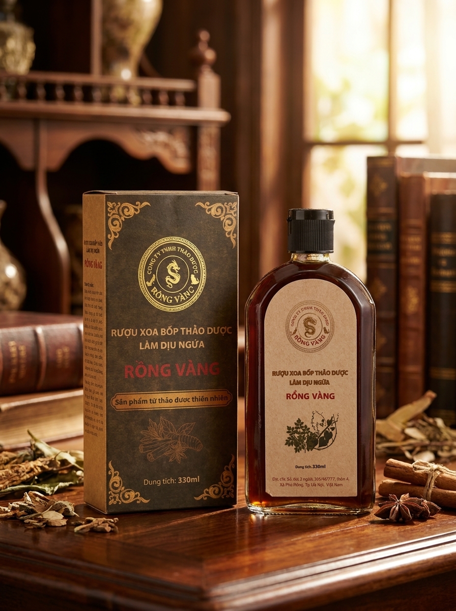 RƯỢU XOA BÓP THẢO DƯỢC LÀM DỊU NGỨA RỒNG VÀNG